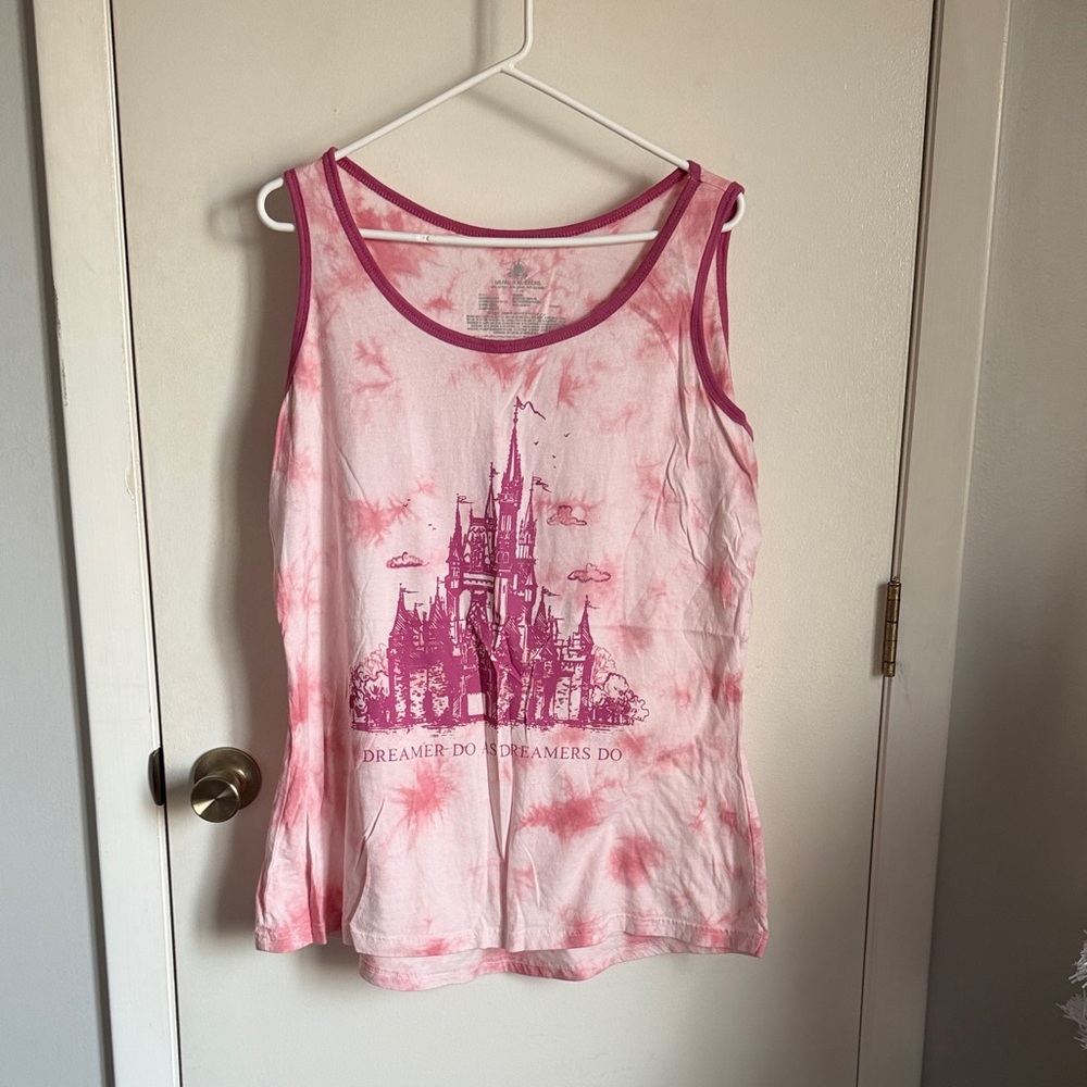 Disney Pink Tie-Dye Castle Graphic Tank Top
